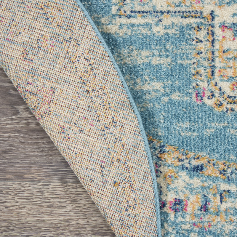 Tapis oriental bleu clair / ivoire Abbate, Rond 8 pi