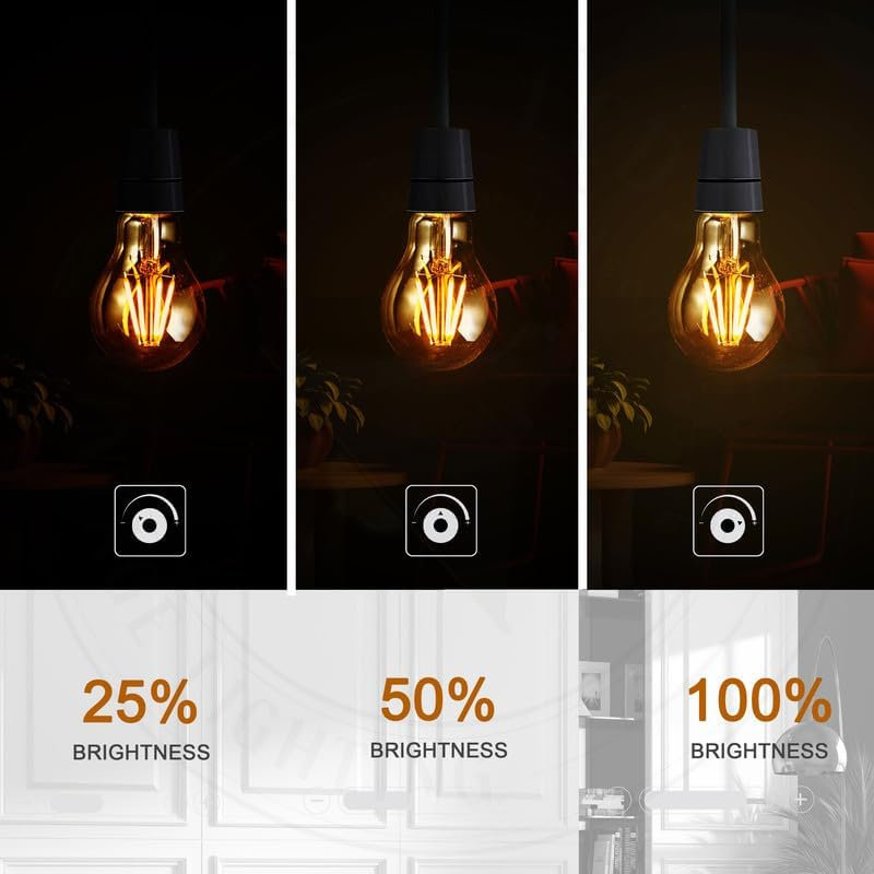 Pack of 6, LED A60 E27 Light Bulb, 4W (40W Equivalent) Dimmable 2700K Warm White 450 Lumens Edison Screw GLS Vintage Amber Glass Globe Energy Saving Lamp Bulb for Home Lighting Decorations