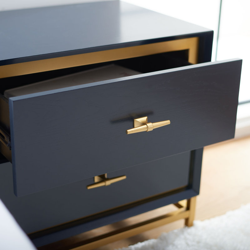 Elegant & Modern Xan 23'' W Nightstand – Stylish Mid-Century Design with Brass Base and Two Drawers, Teal