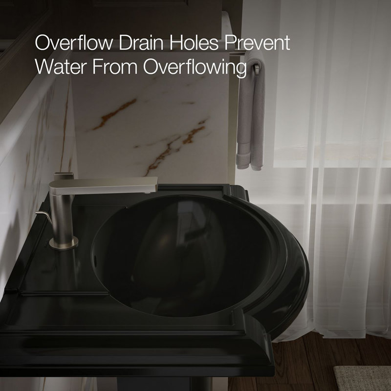 Devonshire Ceramic 25" Pedestal Bathroom Sink with Overflow, Black Black, Single Hole Faucet