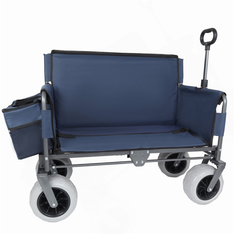 Chariot pliant 3-en-1 avec siège de banc - Protection brevetée, capacité de 500 lb, pneus de plage 9 po x 4 po pour le camping et la plage, bleu foncé