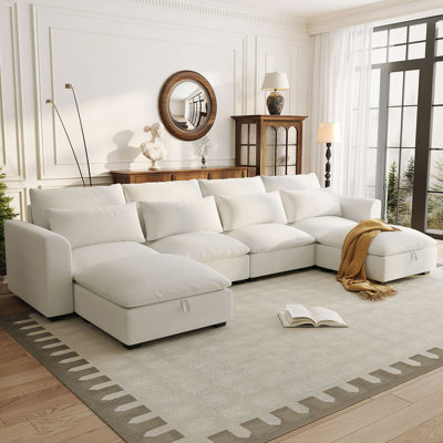 Freely Transformable Modular Corner Sofa With Two Ottomans For Multi-Functional Living Spaces
