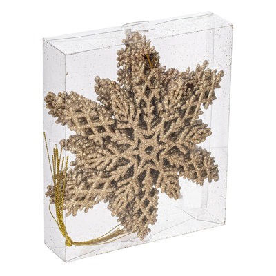  8" Champagne Glitter Snowflake 12/Pvc Box