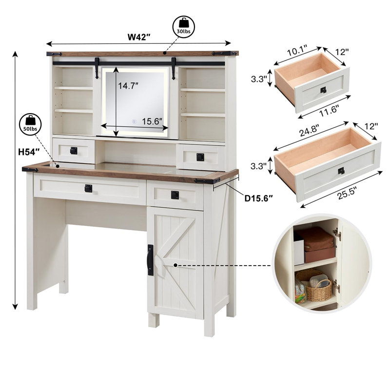 Meuble-lavabo de 42 po de largeur avec miroir éclairé et 7 tiroirs