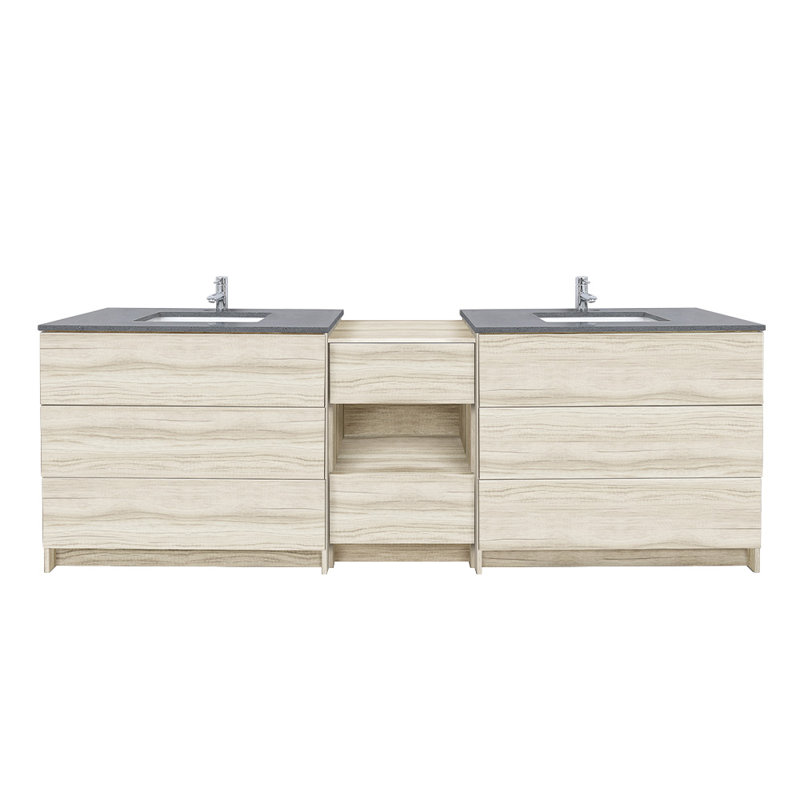 Ella 92'' Double Bathroom Vanity with Engineered Quartz Top, Gray, 4" Centerset, White