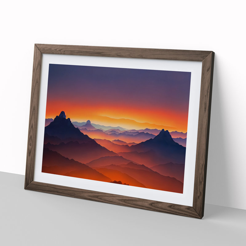 Urban Mountain Sunset - Framed Print, 25cm H x 34cm W x 2cm D, Walnut