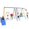 7-in-1 Metal Swing Set For Kids - Heavy Duty Outdoor Playset With Slide, Swings & Climbing Net