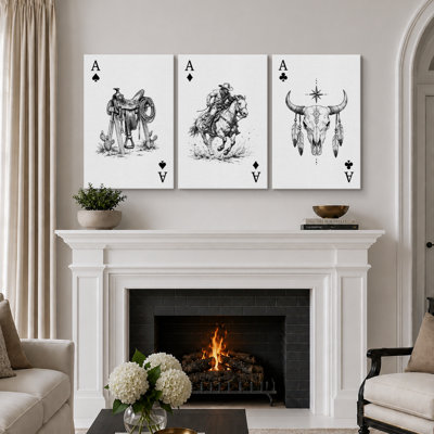 Western Cowboy, jeu de cartes, images de salon, estampe numérique sur toile encadrée, 3 pièces