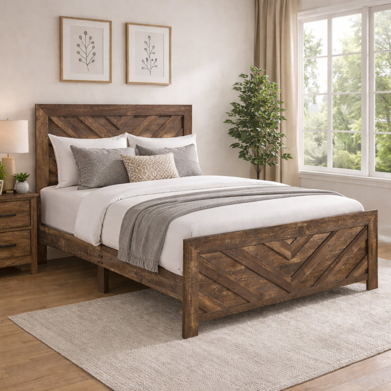 Base de lit en bois massif Claudette, Grand, Brun foncé
