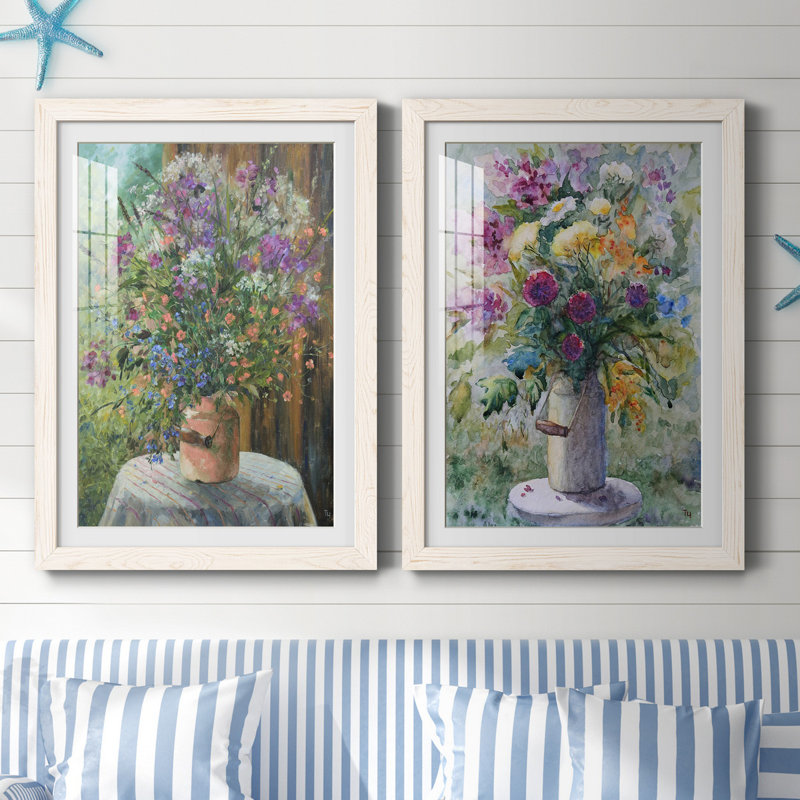 Farmhouse Bouquet - ensemble de 2 reproductions d'art, H 37,5 po x l 55 po x P 1,5 po, Papier encadré blanc, Blanc