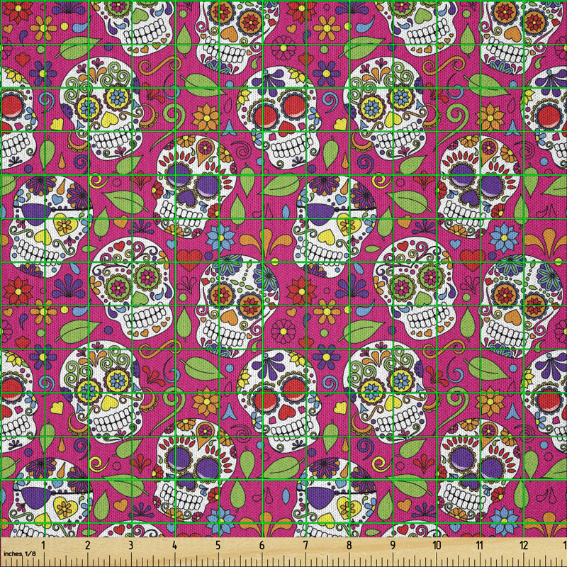 Dahntay All Saints Day Mexican Flowers Hearts Fabric
