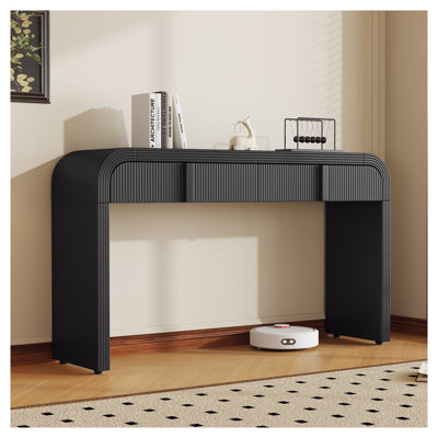TREXM Modern Console Table with 2 Storage Drawers - Black Fluted Entryway Table with Rounded Silhouette for Hallway, Living Room & Entryway