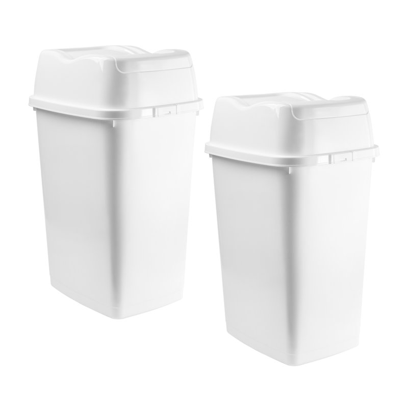 Poubelle en plastique avec couvercle pivotant pour dortoir, salle de bain, chambre à coucher, 4,5 gallons - 18 litres, blanc, paquet de 2