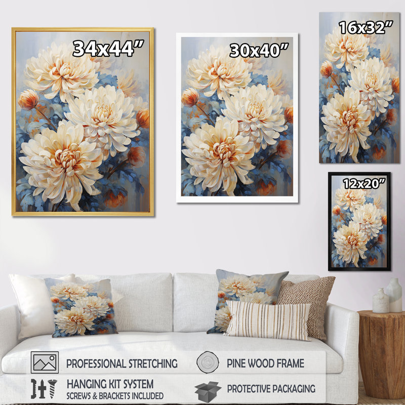 Garden Bliss Mums dans des couleurs douces, H 40 po x l 30 po x P 1,5 po, Cadre simple noir