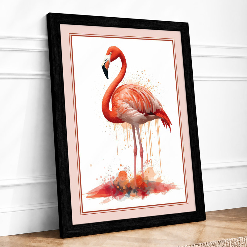 Flamingo Study Minimalist - Framed Print, A2 - 59.4 x 42.0 cm, Black