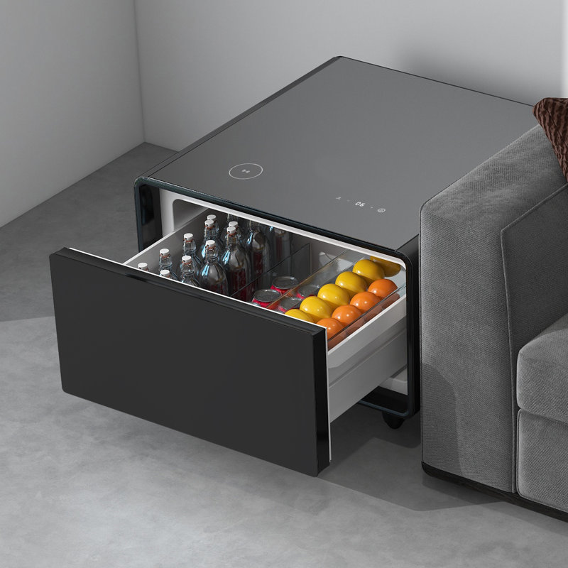 Modern Smart Side Table With Built-In Fridge, Wireless Charging, Temperature Control, Power Socket, USB Ports, Outlet Protection, Induction Light