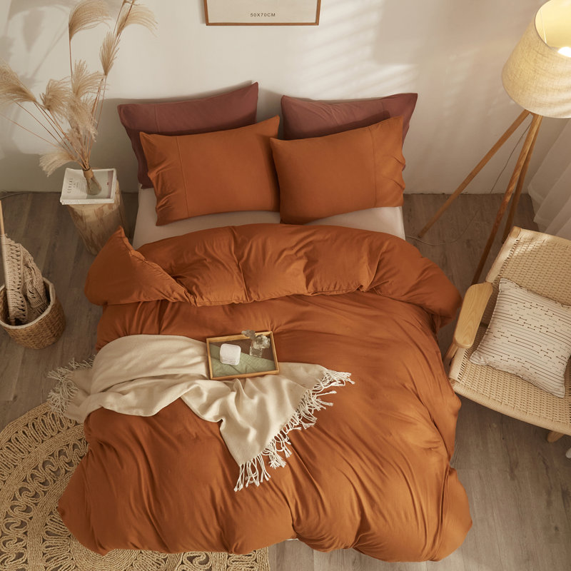 Luxury Soft 100% Cotton Duvet Cover Set, King Duvet Cover + 2 King Pillowcases, Burnt Orange