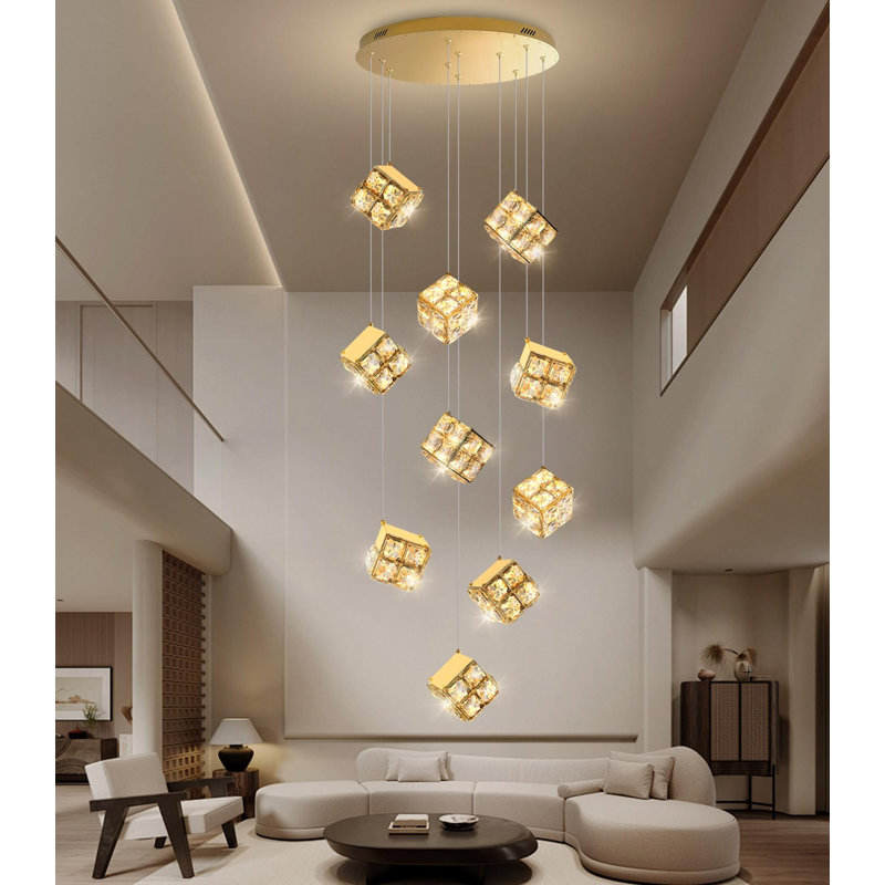 Luminaires suspendus modernes en cristal 10 lumières à intensité variable, H 118 po x l 19,7 po x P 19,7 po, Doré