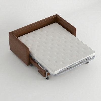 Causeuse-lit escamotable 63 po en similicuir brun avec matelas