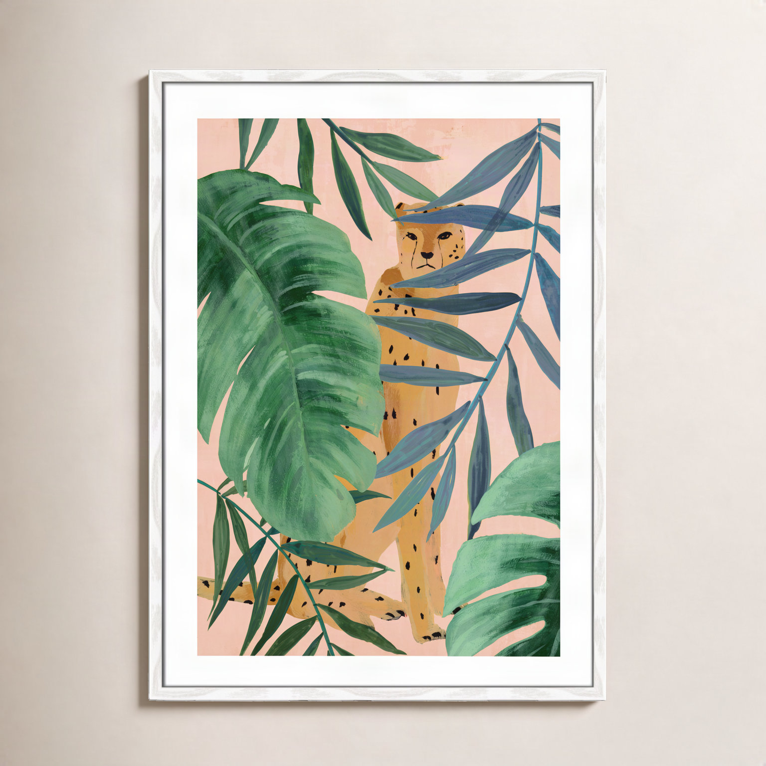 Allie "Silent Jungle" Painting by Isabelle Z, 35.5" H x 25.5" W x 0.75" D, White Wood Framed Paper