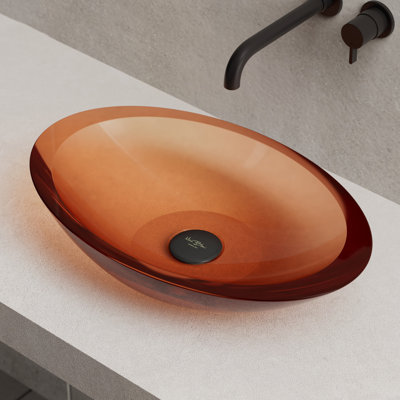 MonBlari 24" X 14" Oval Resin Bathroom Vessel Sink Amber Orange