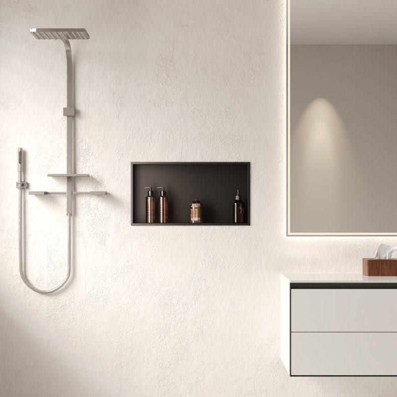 25" W x 13" H Rust-Resistant Shower Niche with Anti-Pooling Drainage, Single Shelf Recessed in Wall,Matte Black, Matte Black