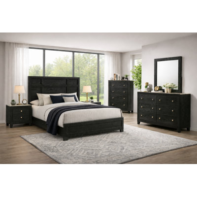Ensemble de chambre à coucher à panneau moderne avec finition noire