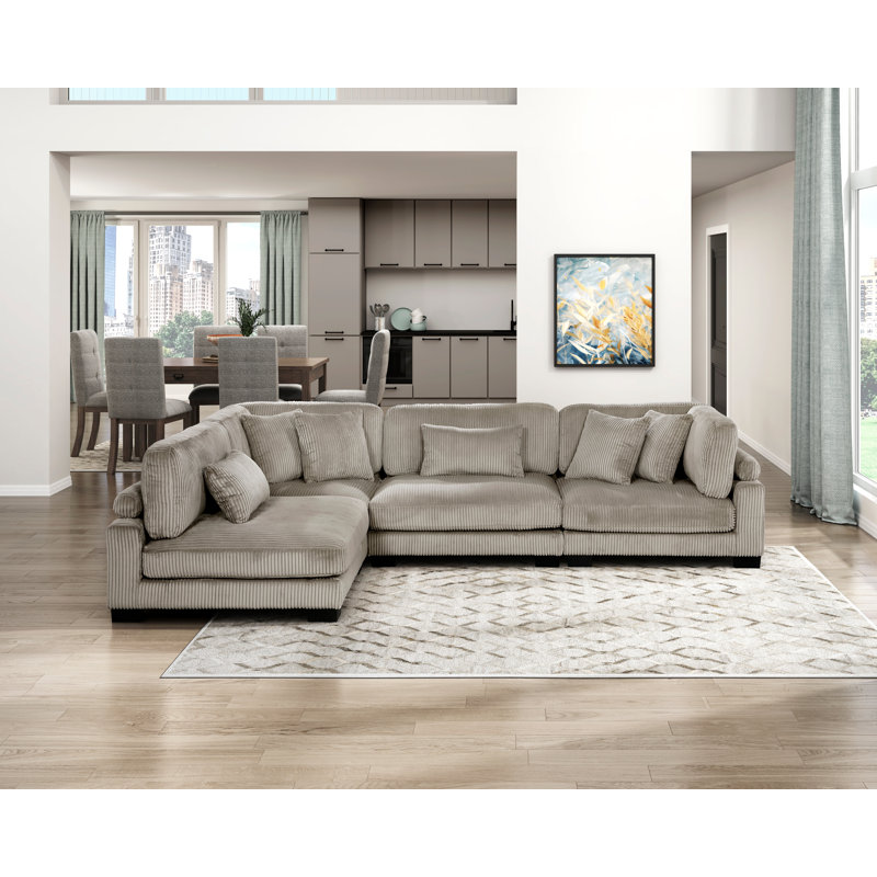Canapé modulaire en L 4 pièces Constantino, H 34,5 po x l 135 po x P 90 po, Taupe velours côtelé