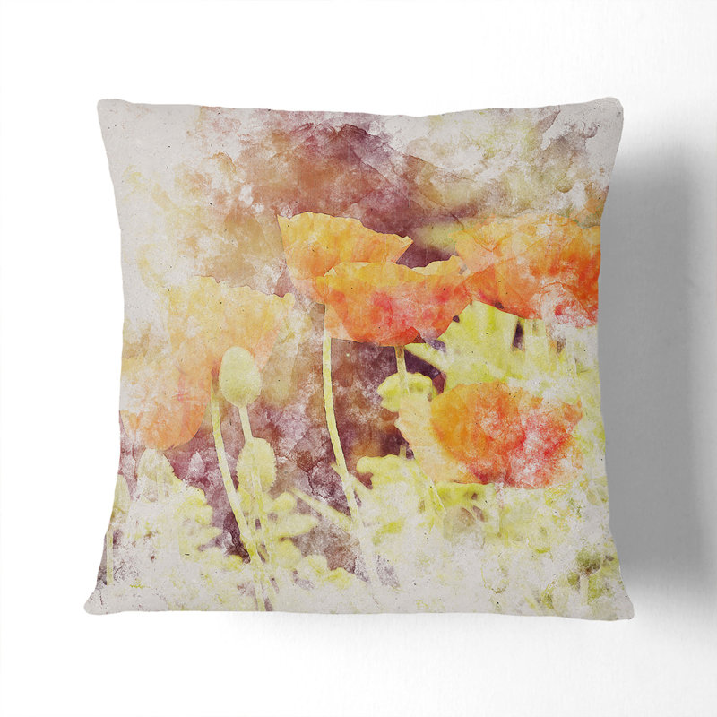 Field of Poppies Vol.6 Watercolour Scatter Cushion, 55cm H x 55cm W x 20cm D, Stone