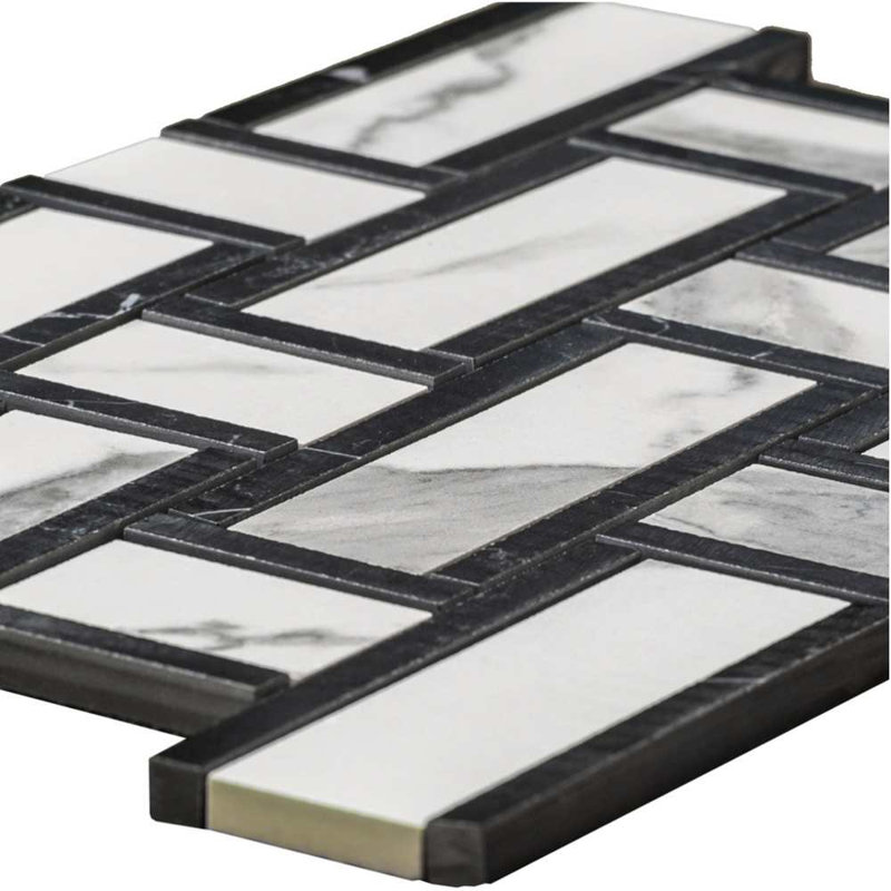 Stately Tre Basketweave 9.5" x 14" Porcelain Marble Look Wall & Floor Tile, Calacatta