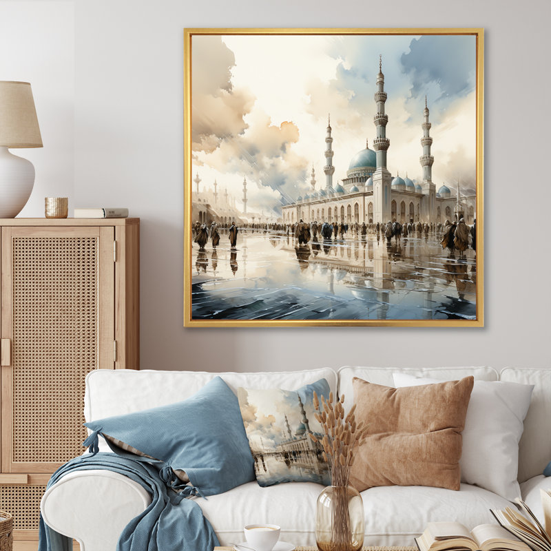 «Mosquée du propane», art mural, H 36 po x l 36 po x P 1,5 po, Cadre flottant doré