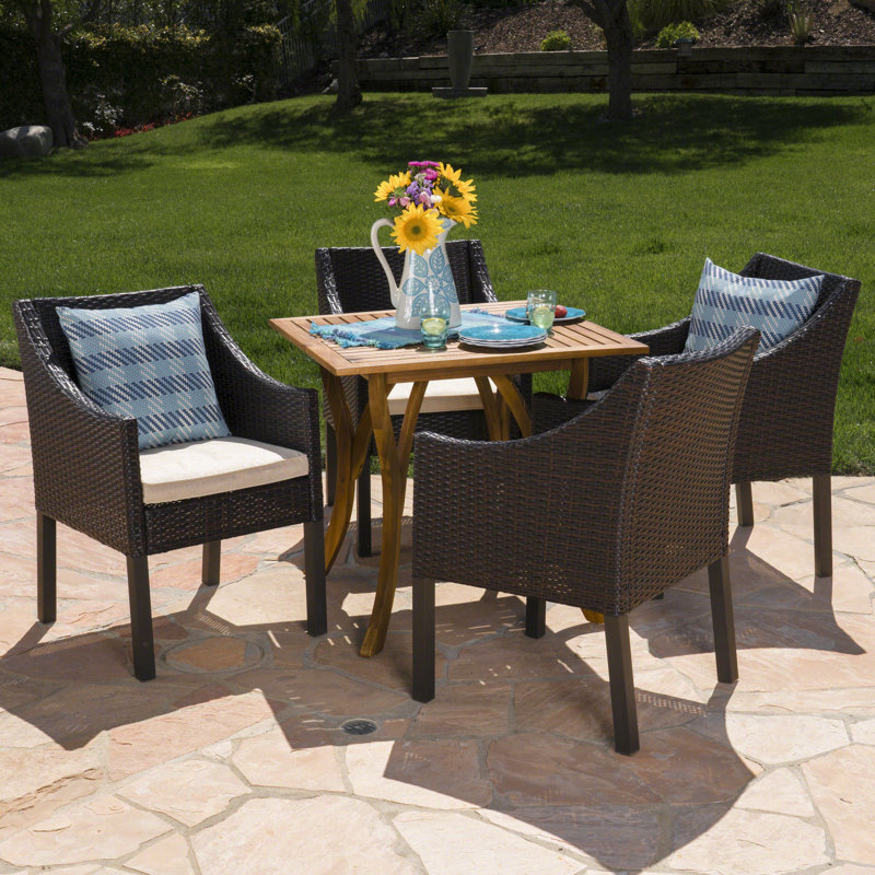 Guerrera 4 - Person Acacia Wicker Patio Dining Set with Square Table