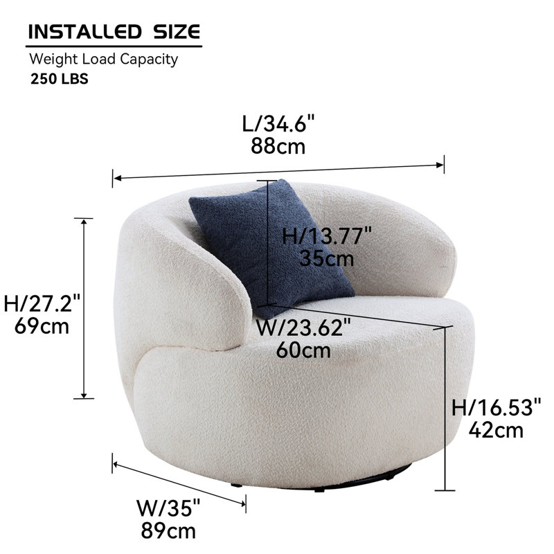 Fauteuil pivotant blanc pour petit espace - Accoudoirs confortables avec salon décoratif, chambre à coucher, espace club et