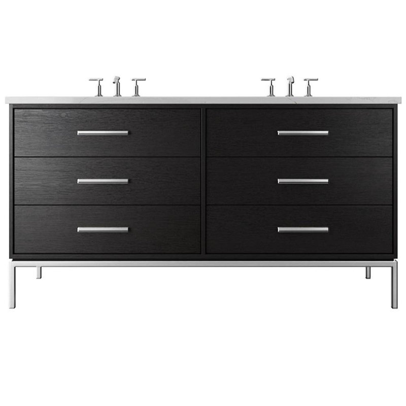 Meuble-lavabo à double tiroir blanc Rift, 60", Noir classique, Chrome poli