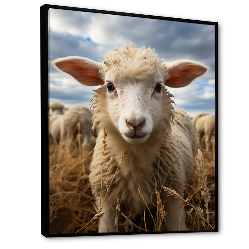 Sheep Selfie - animaux, art mural sur toile, H 20 po x l 12 po x P 1 po, Cadre flottant noir