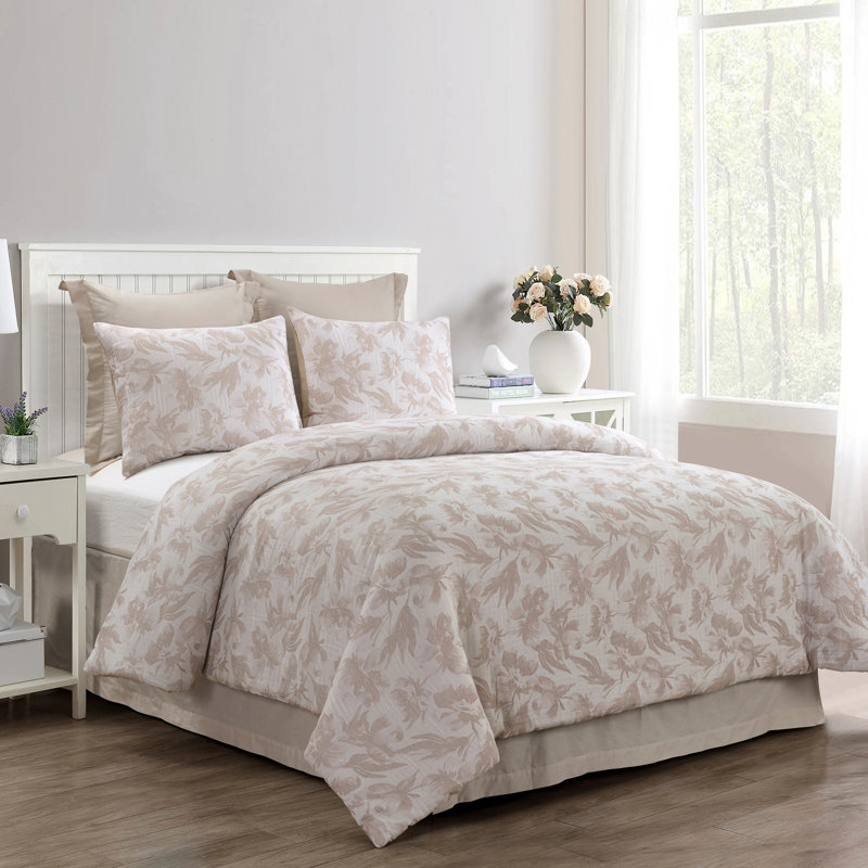 Ensemble d'édredon en coton 3 pièces Almaria, Édredon très grand et 2 taies décoratives, Rosé
