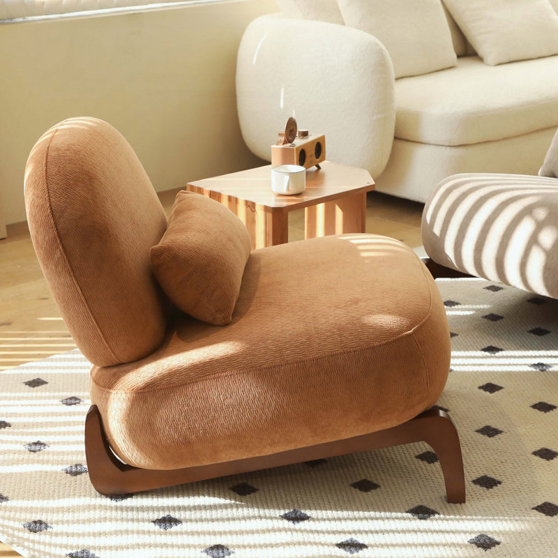 Mignon fauteuil d'appoint sans accoudoirs - velours caramel - pieds en bois massif, Caramel