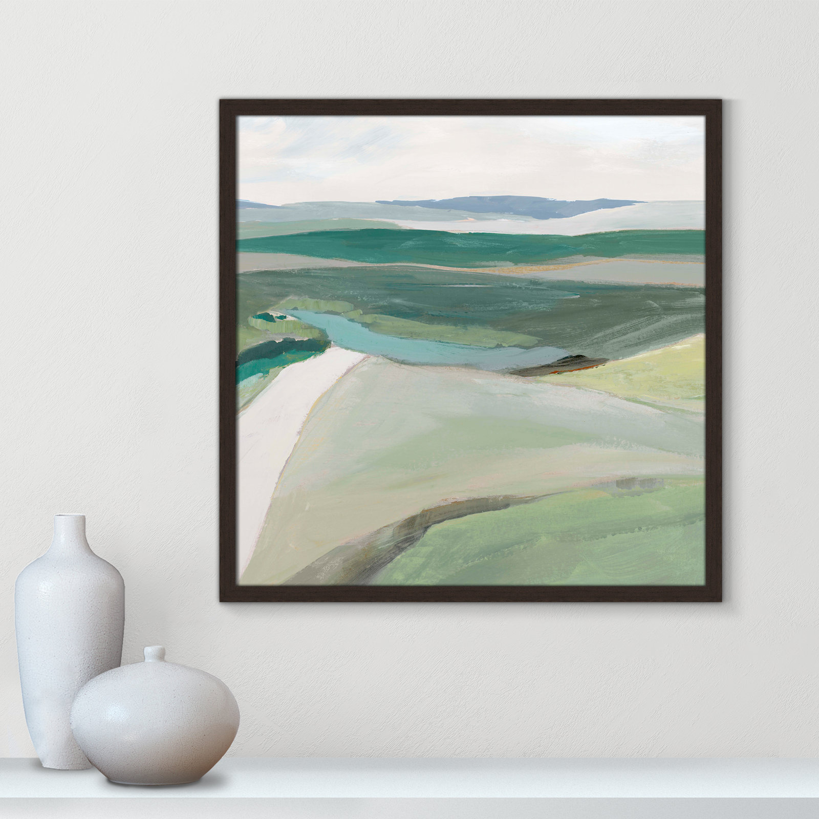 Wolfdale "Fields of Green II" Print by Ian C, 23.5" H x 23.5" W x 1.25" D, Walnut Framed