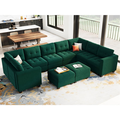 Grand canapé modulaire en forme de U rembourré en velours avec rangement Buckleton