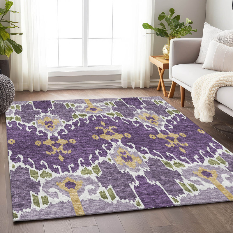 Tapis mauve de qualité supérieure lavable à la machine Prisco, Rectangle 5 pi x 7 pi 6 po