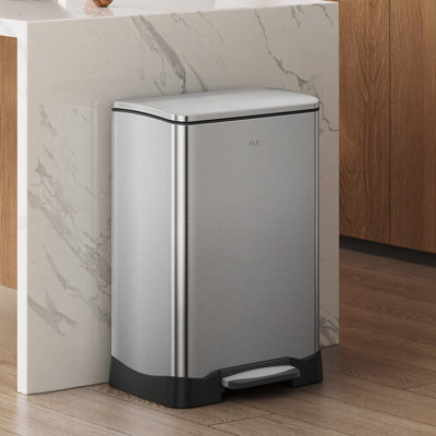 Poubelle à pédale EKO Neocube à pédale, finition en acier inoxydable brossé 50L, poubelle résistante aux empreintes digitales pour une élimination sans effort des déchets
