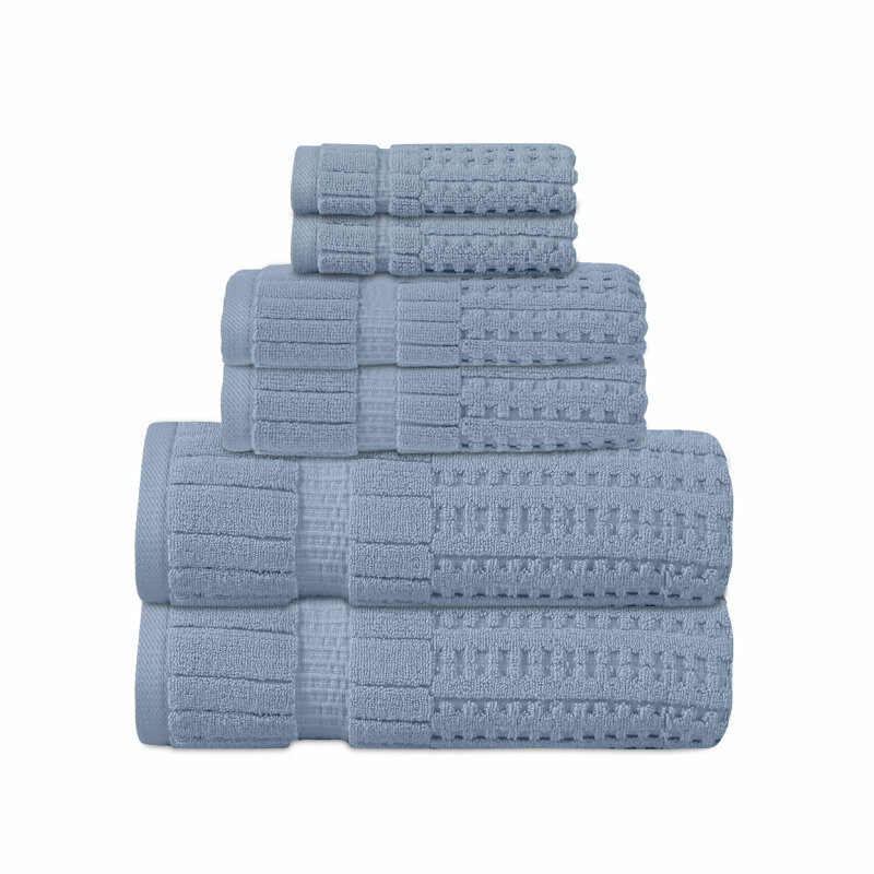 Willow 6 Pieces Towel Set – 100% Combed Cotton, Premium Quality 630 GSM, Blue, Ultra-Soft & Highly Absorbent (2 Bath, 2 Hand, 2 Wash Towels set)