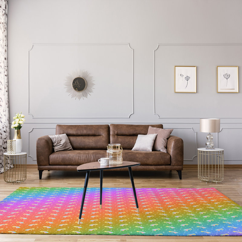 Tapis de couleur rouge/jaune/rose à l’étoile filante, Rectangle 8 pi x 10 pi