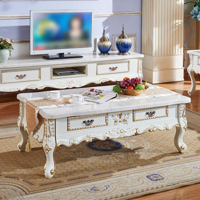 European Elegant Carved Marble Coffee Table