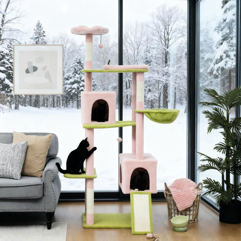 Tour pour chat de 74 po, aire de jeu multi avec perchoirs, condos et grattoirs, grande base stable, aires de jeu multiples pour 2 à 3 chatons, grattage de meubles, sangle de bout