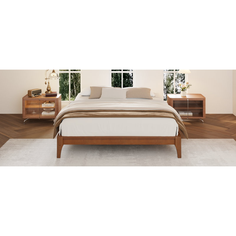 Lit plateforme en bois massif, Très grand lit, Brun