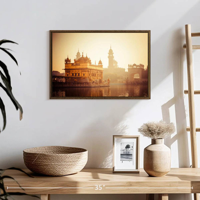 Temple Harmandir, 19 po x 13 po, Cadre flottant noyer