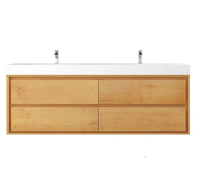Azden 70.6" Wall-Mounted Double Bathroom Vanity Set, Light Oak