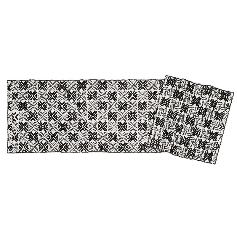 Silk and Chenille Hand Beaded Table Runner in Red, Black