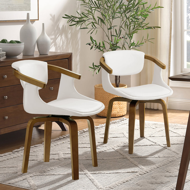 Wathen Faux Leather Upholstered Swivel Dining Arm Chair, White